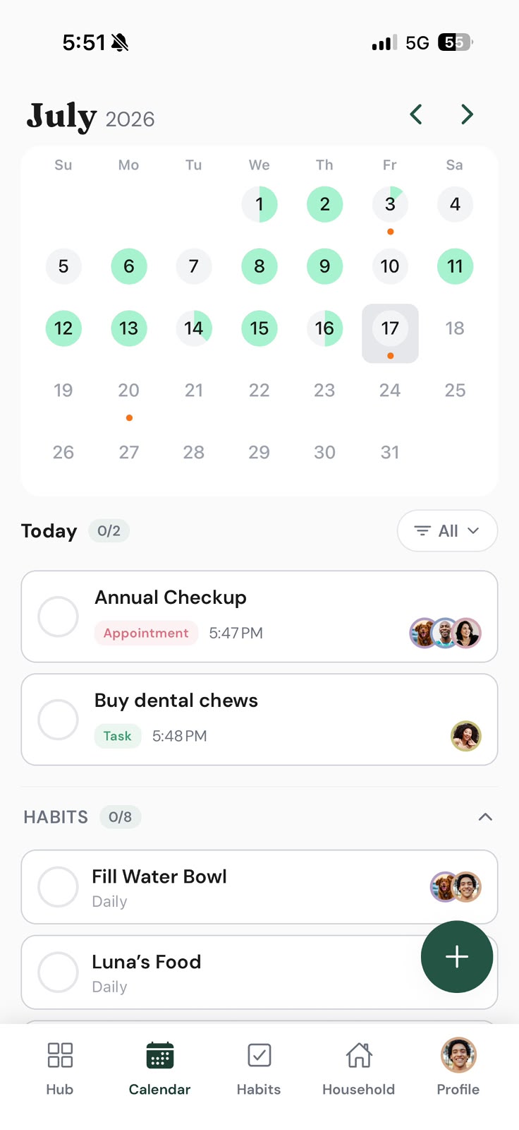 Pawmark calendar with every pet's appointments in one month view
